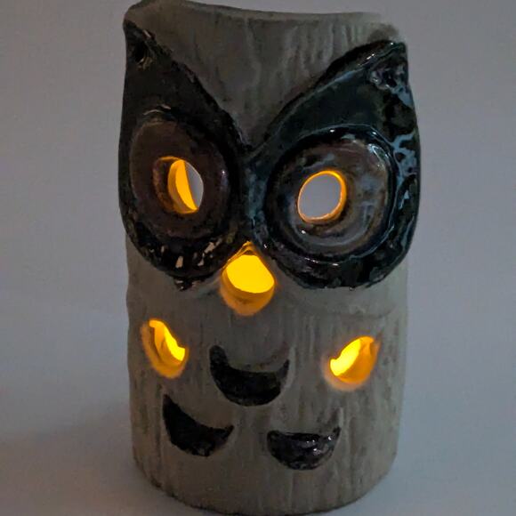 Vintage Owl Votive Candle Holder Glazed Pottery Counterpoint San Francisco Gift - Picture 1 of 12